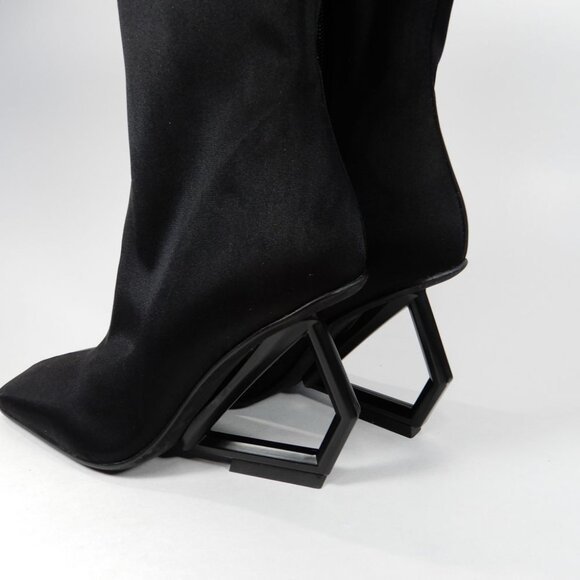 JEFFREY CAMPBELL Herio Square Toe Booties Heels Size 6 Black Neoprene NEW $204 - Picture 7 of 11